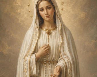 Our Lady of Fatima Wall Art, Catholic Marian Art, Virgin Mary Print, Catholic Poster Canvas Framed Art