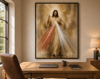Divine Mercy Gift for Catholics, Christian Housewarming Gift, Neutral Jesus Wall Art, Catholic Home Decor Print