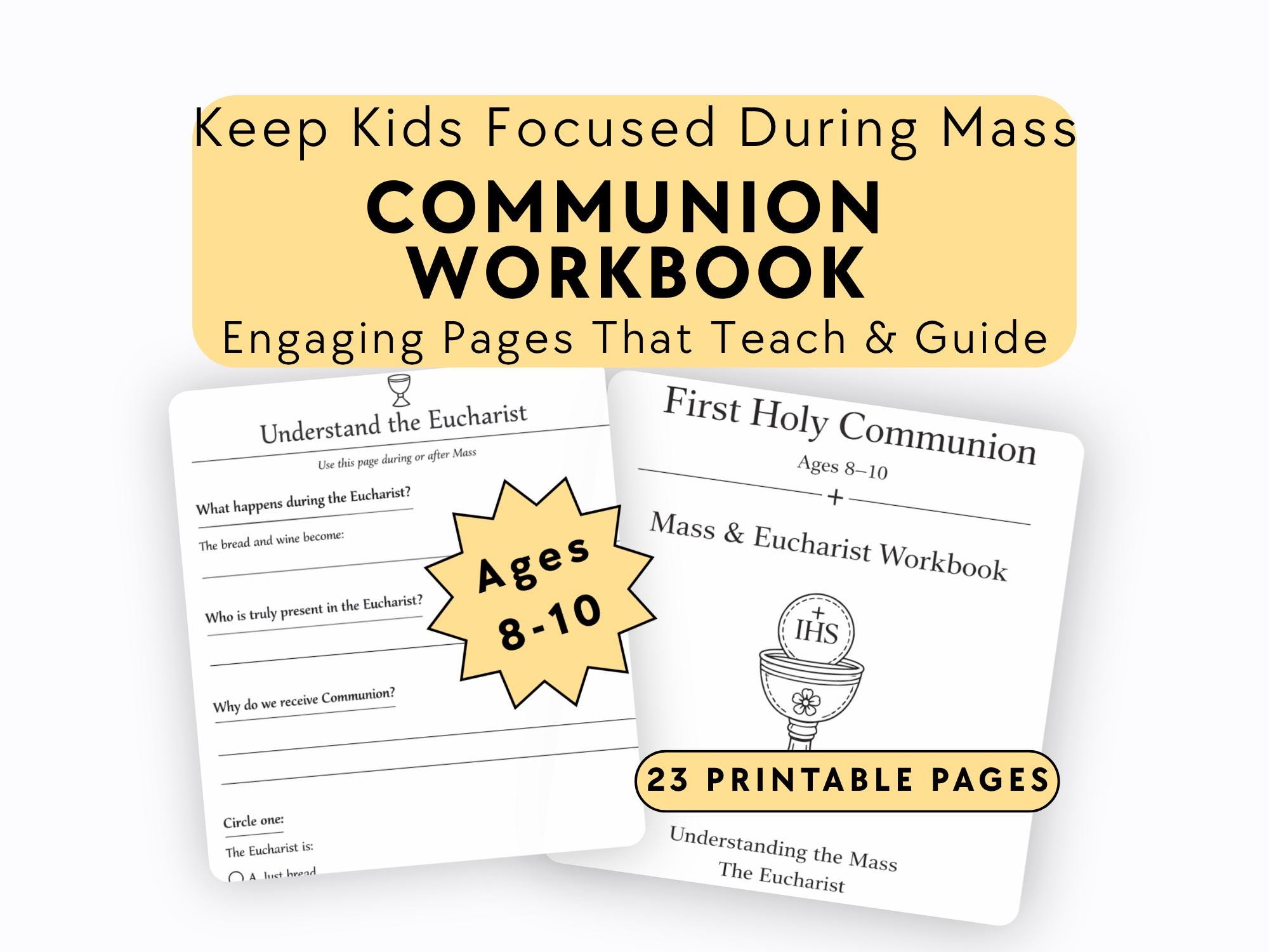 Catholic First Holy Communion Workbook Kids 8-10 Printable PDF, Mass ...