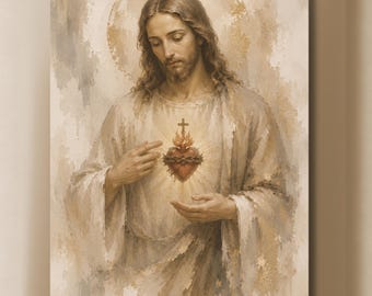 Sacred Heart of Jesus Print for the Home, Luxury Catholic Wall Art, Neutral Christian Decor, Faith Inspired Artwork