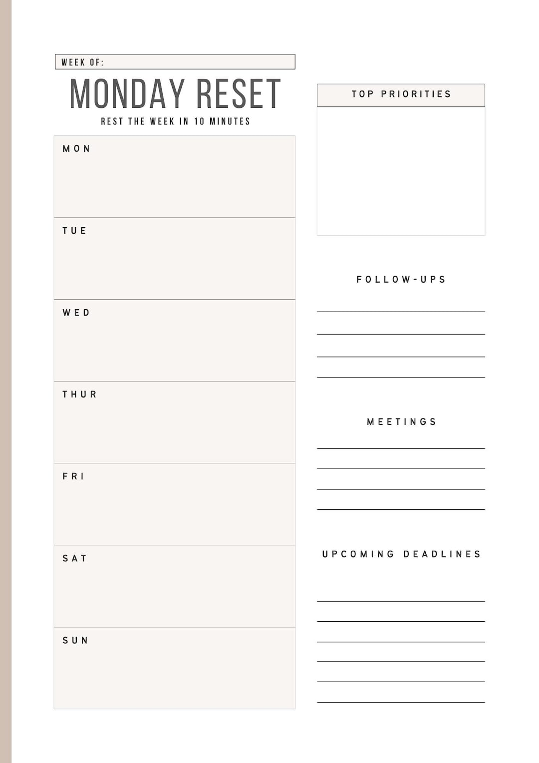 Monday Reset Printable | Weekly Work Planner | Simple Productivity ...