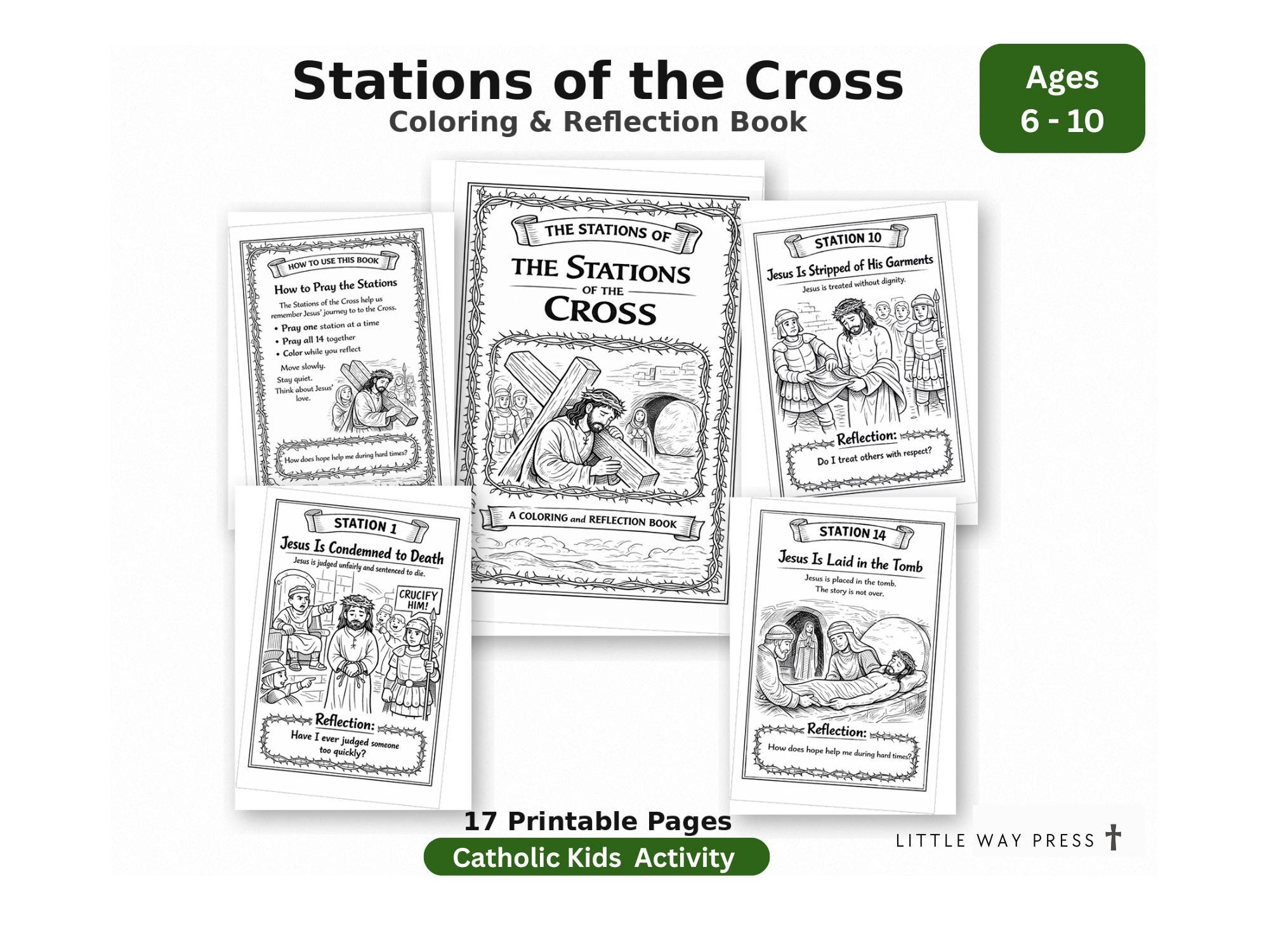 Stations of the Cross Coloring Book Kids Ages 6-10 Catholic Printable ...