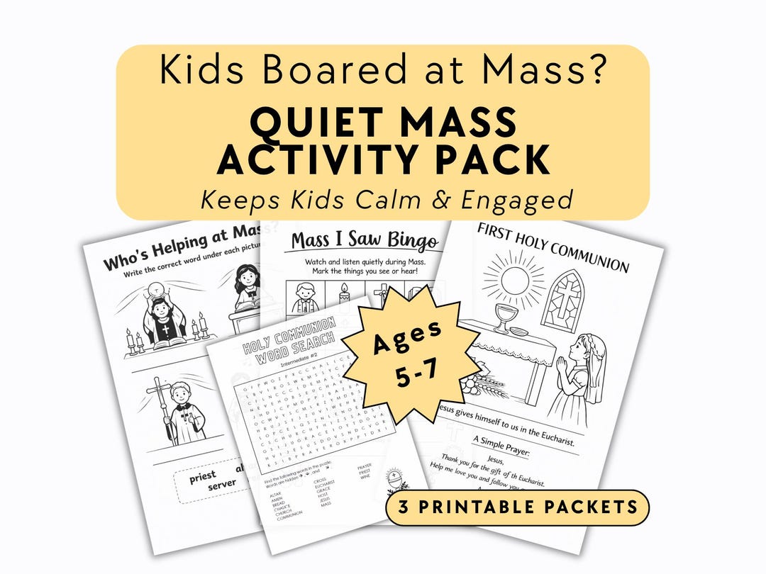 Catholic Quiet Mass Activity Book Kids 5–7 Printable PDF Communion ...