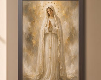 Our Lady of Fatima Wall Art, Virgin Mary Catholic Art, Marian Print, Catholic Poster Canvas Framed Art
