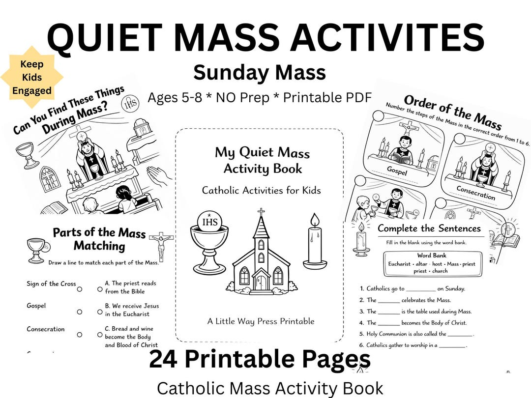 Keep Kids Quiet at Mass Printable | Catholic Activity Book Ages 5-8 ...