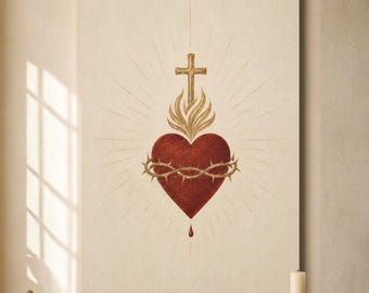 Sacred Heart of Jesus Wall Art, Catholic Christian Decor, Poster Framed Print or Canvas