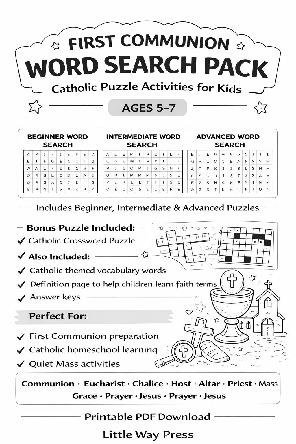 Catholic Quiet Mass Activity Book Kids 5–7 Printable PDF Communion ...