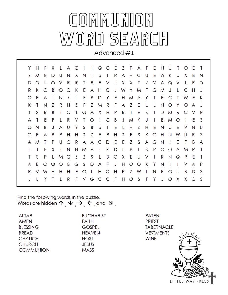 Catholic First Communion Word Search Printable PDF Kids 7-10, Religious ...