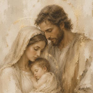Geschenk zur Heiligen Familie, Wandbild mit Jesus, Maria und Josef, katholisches Familiengeschenk, christliche Wohndekoration