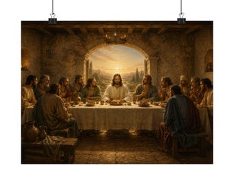 Last Supper Wall Art, Jesus and Apostles Catholic Art, Christian Dining Room Decor, Religious Print, Canvas or Framed Canvas