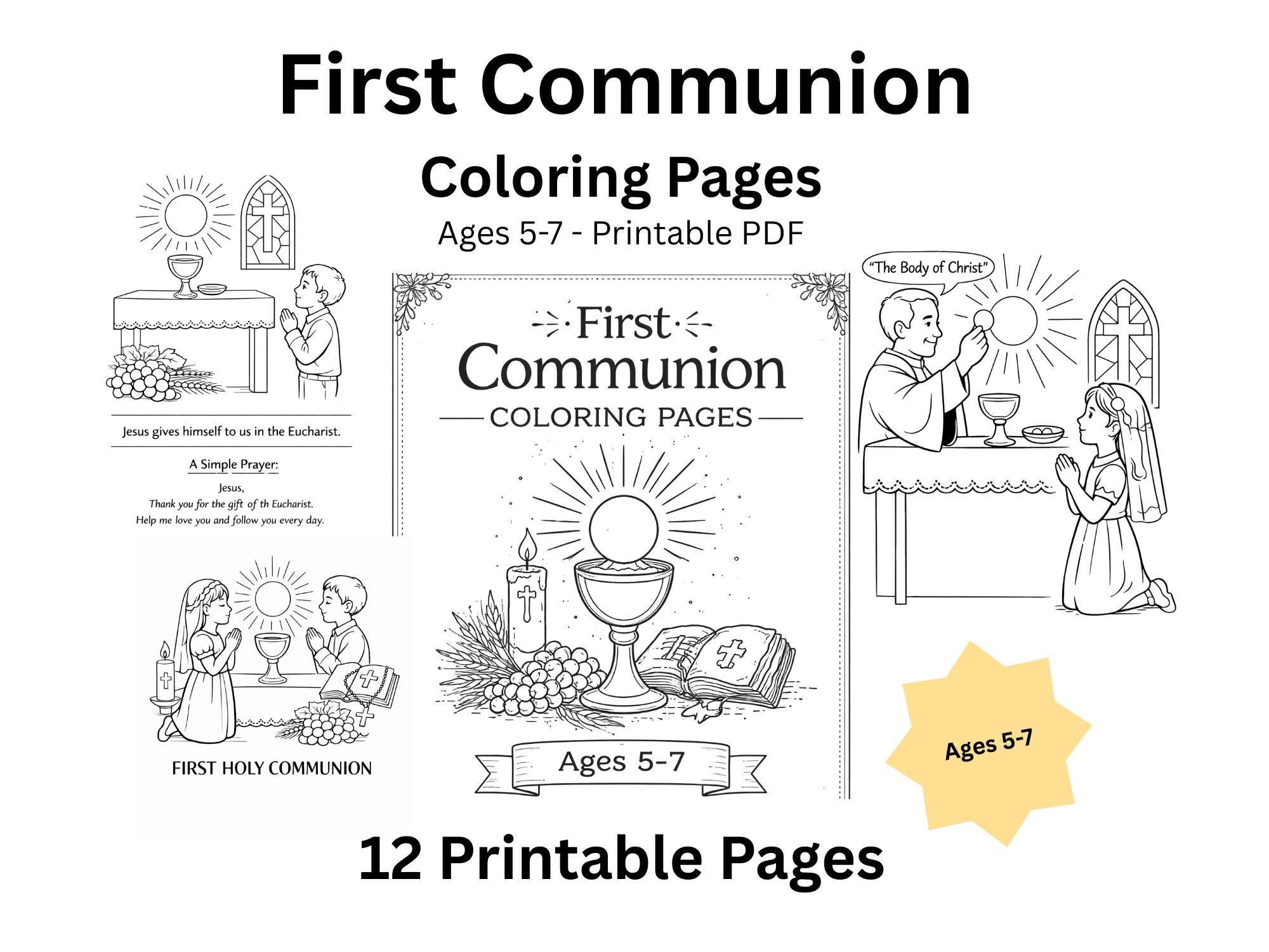 First Holy Communion Coloring Book Kids Ages 5-7 Catholic Printable ...