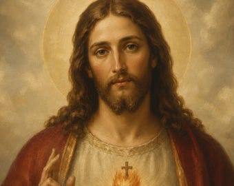 Sacred Heart of Jesus Canvas Wall Art, Catholic Canvas Print, Christian Wall Decor, Religious Wall Art, Jesus Portrait, Ready to Hang Canvas
