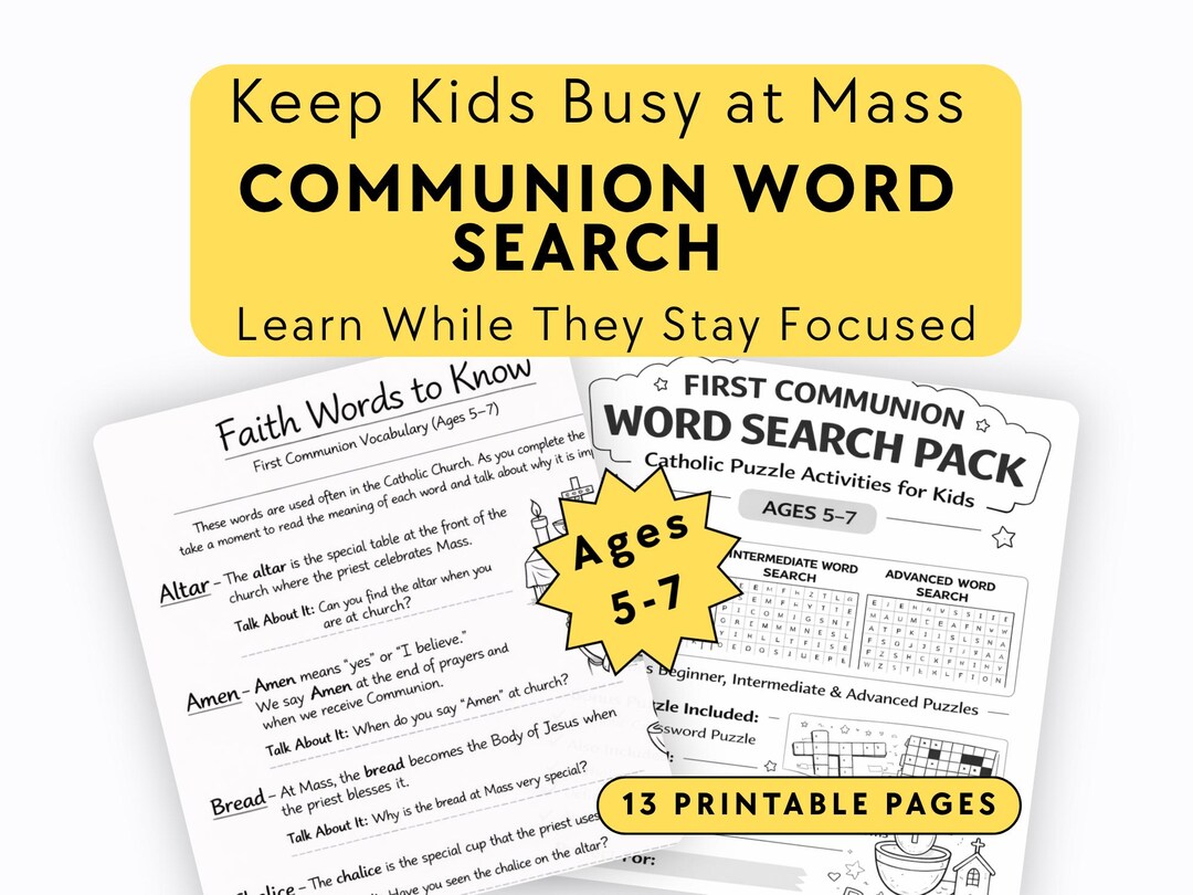 Catholic Homeschool First Communion Worksheets Kids 5-7 Printable PDF ...