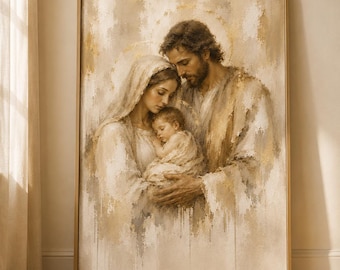 Holy Family Print for a Christ-Centered Home, Luxury Catholic Decor Featuring Mary, Joseph & Baby Jesus