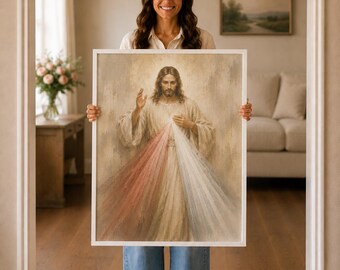 Divine Mercy Jesus Print, Luxury Neutral Catholic Artwork for the Home, Designer Christian Wall Decor, Textured Poster