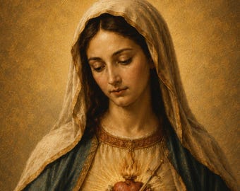 Framed Immaculate Heart of Mary Art, Catholic Marian Wall Decor, Ready to Display Religious Print