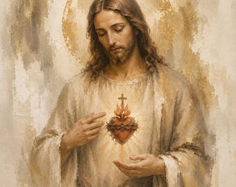 Sacred Heart of Jesus Wall Art, Catholic Wall Decor, Christian Home Decor Print, Neutral Religious Artwork, Jesus Poster