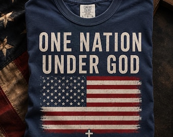Christian Patriotic Shirt for Men, One Nation Under God Tee, American Flag Christian Shirt, Comfort Colors Faith Based Gift