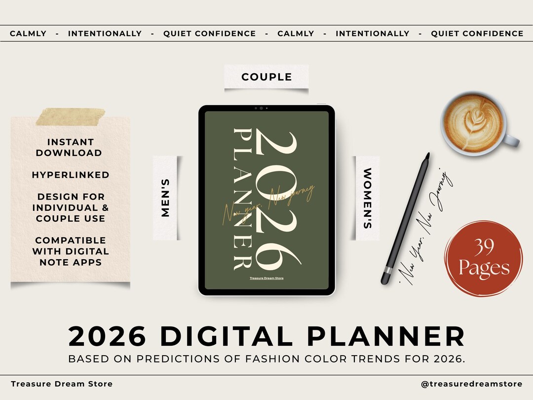 2026 Digital Planner | Calm Olive Color Theme for Men's | Minimalist ...