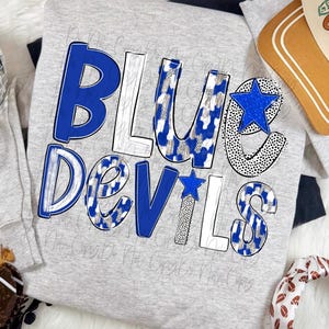 Royal Blue Devils Mascot PNG | Blue Devils School Spirit Design | Devils Sports Mom Sublimation | blue devils team shirt Graphic