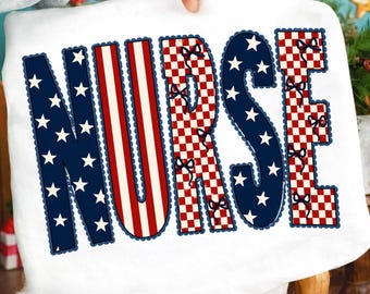 Patriotic Nurse PNG, 4th of July Nurse Shirt Design, American Flag Stars Stripes Checkered Sublimation, RN Nurse Digital Download PNG