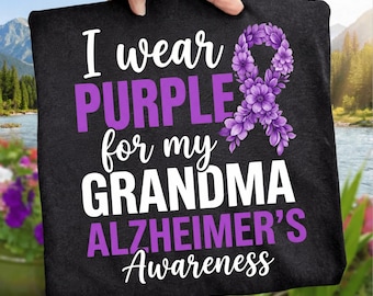 I Wear Purple for My Grandma Alzheimer’s Awareness PNG, Purple Ribbon Floral Sublimation Design, Digital Download Shirt Print File