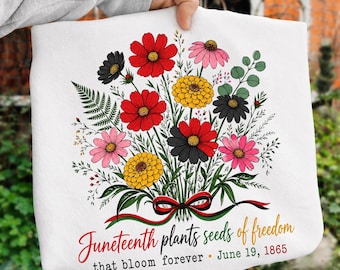 Juneteenth PNG Floral Freedom Bouquet, June 19 1865 Black History Sublimation Design, Red Yellow Pink Flower Clipart for Shirts and Gifts