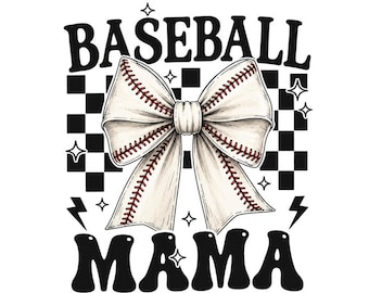 Mamá beisbolera PNG, diseño de sublimación de lazo coqueto, gráfico de camiseta de mamá deportiva a cuadros, descarga digital instantánea para el día del partido, archivo de manualidades retro