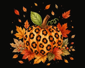 Calabaza con estampado de leopardo PNG, imágenes prediseñadas de otoño, sublimación de calabaza con estampado de guepardo, diseño de camiseta de Acción de Gracias, archivo de descarga digital de temporada
