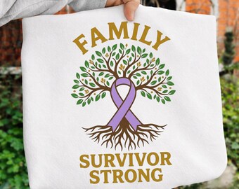 Family Survivor Strong PNG, Purple Ribbon Awareness Tree of Life Clipart, Digital Sublimation Design for Shirts, Tumblers and Gifts