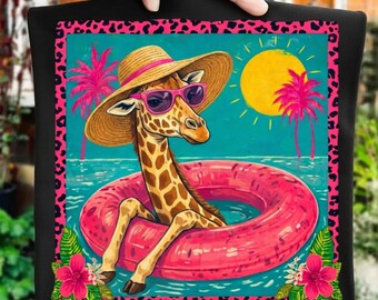 Summer Giraffe PNG, Tropical Beach Pool Float Sublimation Design, Pink Leopard Giraffe Shirt PNG, Vacation Digital Download, Summer PNG