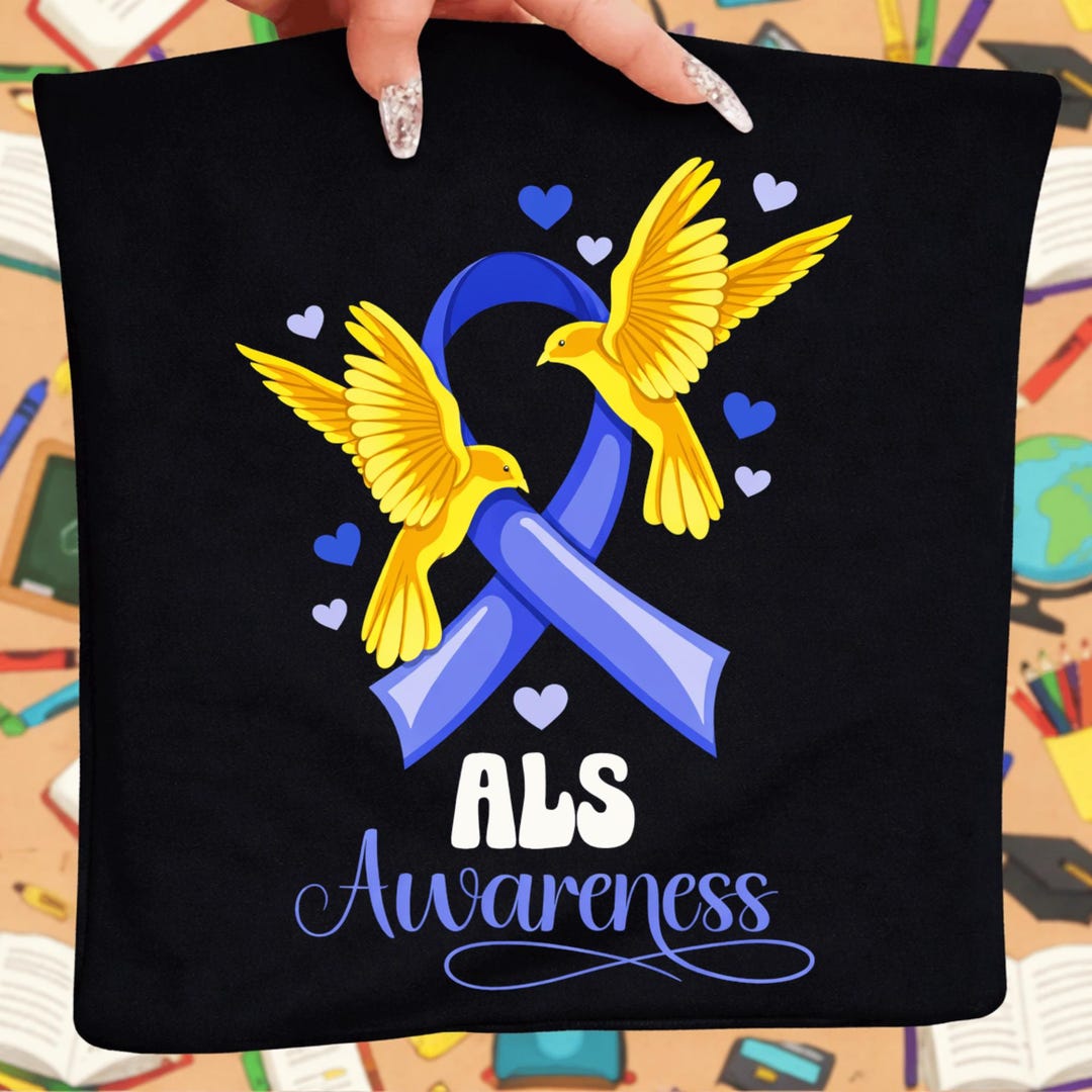 ALS Awareness PNG, Blue Ribbon Hummingbird ALS Shirt Design, Digital ...