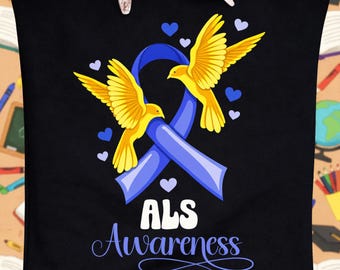 ALS Awareness PNG, Blue Ribbon Hummingbird ALS Shirt Design, Digital Download for Sublimation, Cricut Printable Graphic Instant Download