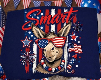 Smart Donkey 4th of July PNG, Funny Patriotic Donkey Sublimation, USA Flag Fireworks Digital Download for Shirts, Gifts, Party Decor