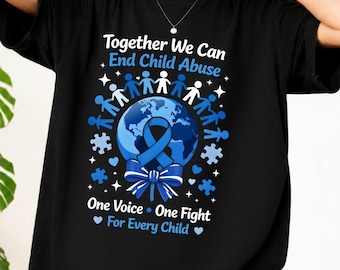 End Child Abuse PNG, Blue Ribbon Awareness Design, Together We Can Shirt Graphic One Voice One Fight Sublimation Print File Instant Download