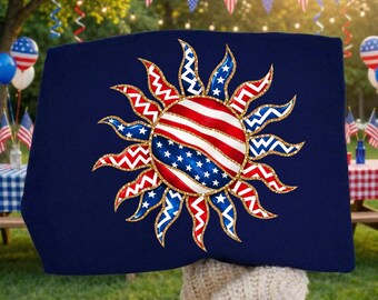 Patriotic Sun PNG, 4th of July Sublimation Design, USA Flag Sun Clipart for Shirts, Tumblers, Stickers, Independence Day Party Decor