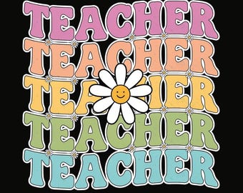 PNG de profesor retro, diseño de sublimación floral de margaritas, gráfico para camiseta de educador moderno, regalo de regreso a clases, descarga digital instantánea, archivo para manualidades