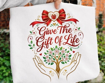 Give The Gift Of Life PNG, Organ Donation Awareness Clipart, Red Bow Tree Sublimation Design for Shirts, Tumblers and Gifts DIY Crafts