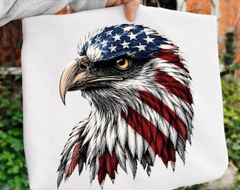 Patriotic Eagle PNG, American Flag Bald Eagle Sublimation Design (Digital Download)