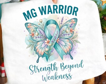MG Warrior PNG Myasthenia Gravis Awareness Butterfly Ribbon Design, Strength Beyond Weakness Digital Download Sublimation Clipart File