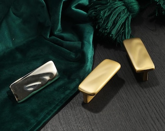 Wavy Rectangular Handle/Solid brass cabinet handles/Mid-Century Small Cabinet Handle/Brushed Titanium Fashion Handle