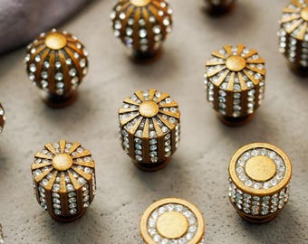 Crystal inset furniture handle/rhinestone handle/cylinder handle/decorative handle/glass crystal pull knob/Vintage Drawer Handle