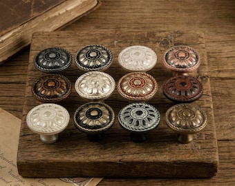 Colorful Round Drawer Knobs/Victorian Antique Brass Drawer Knobs/Flower Cabinet Knob/Instant Makeover To Old Furniture