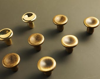 Solid brass mushroom knobs/Unlacquered Brass Cabinet Knobs/Antique Style Kitchen Cupboard Handles/Brushed Antique Brass Cabinet Pull