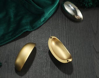 Solid Brass Half Moon Drawer Handle/Modern Vintage Antique Brass Cup Pull/Luxury Cabinet Cup Pulls