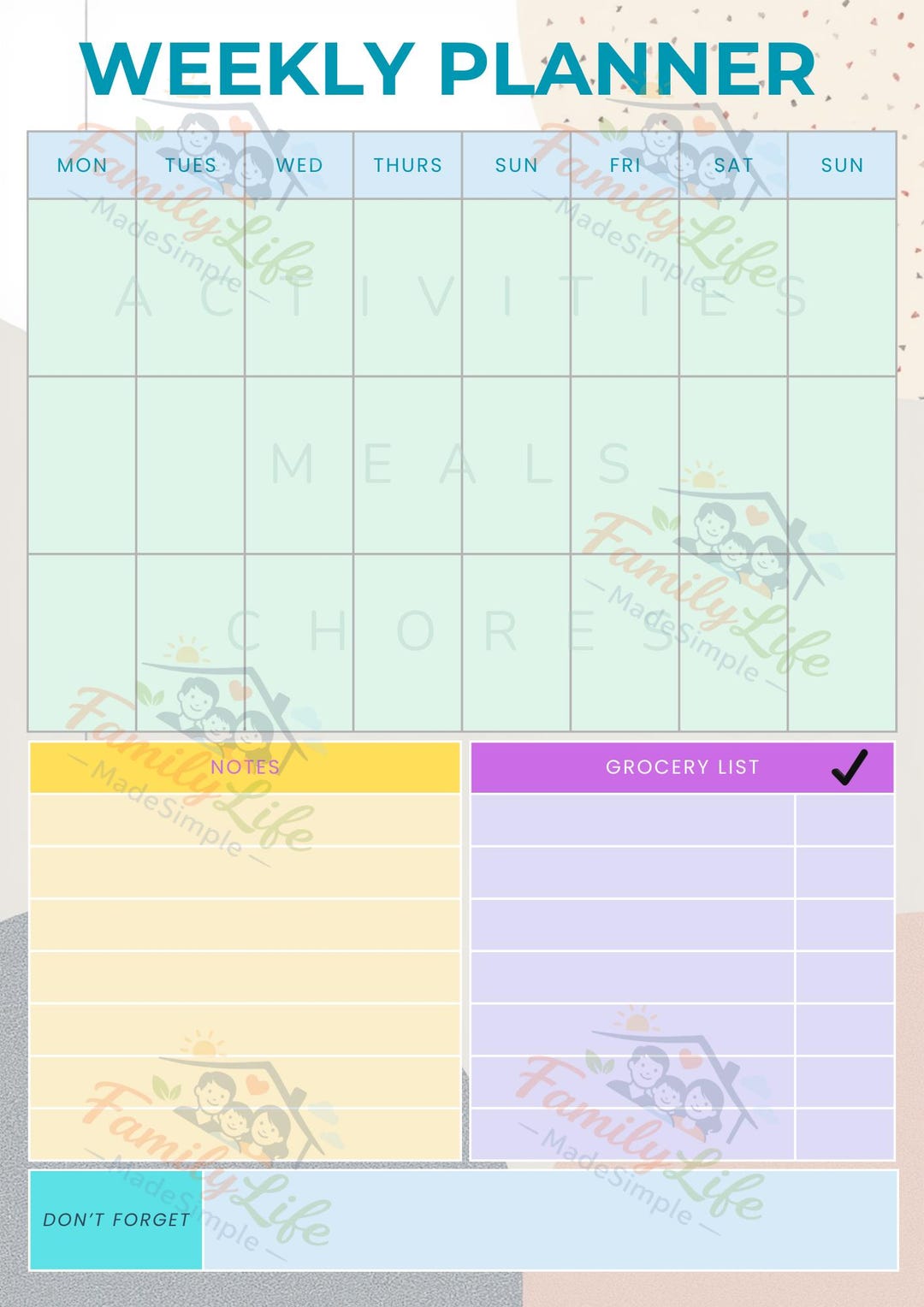 Weekly Family Planner Printable | Undated A4, Meal & Chores Chart (PDF ...