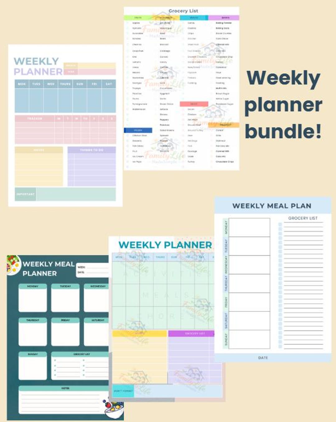 Weekly & Meal Planner Bundle Printable | Family Organisation Pack | A4 ...
