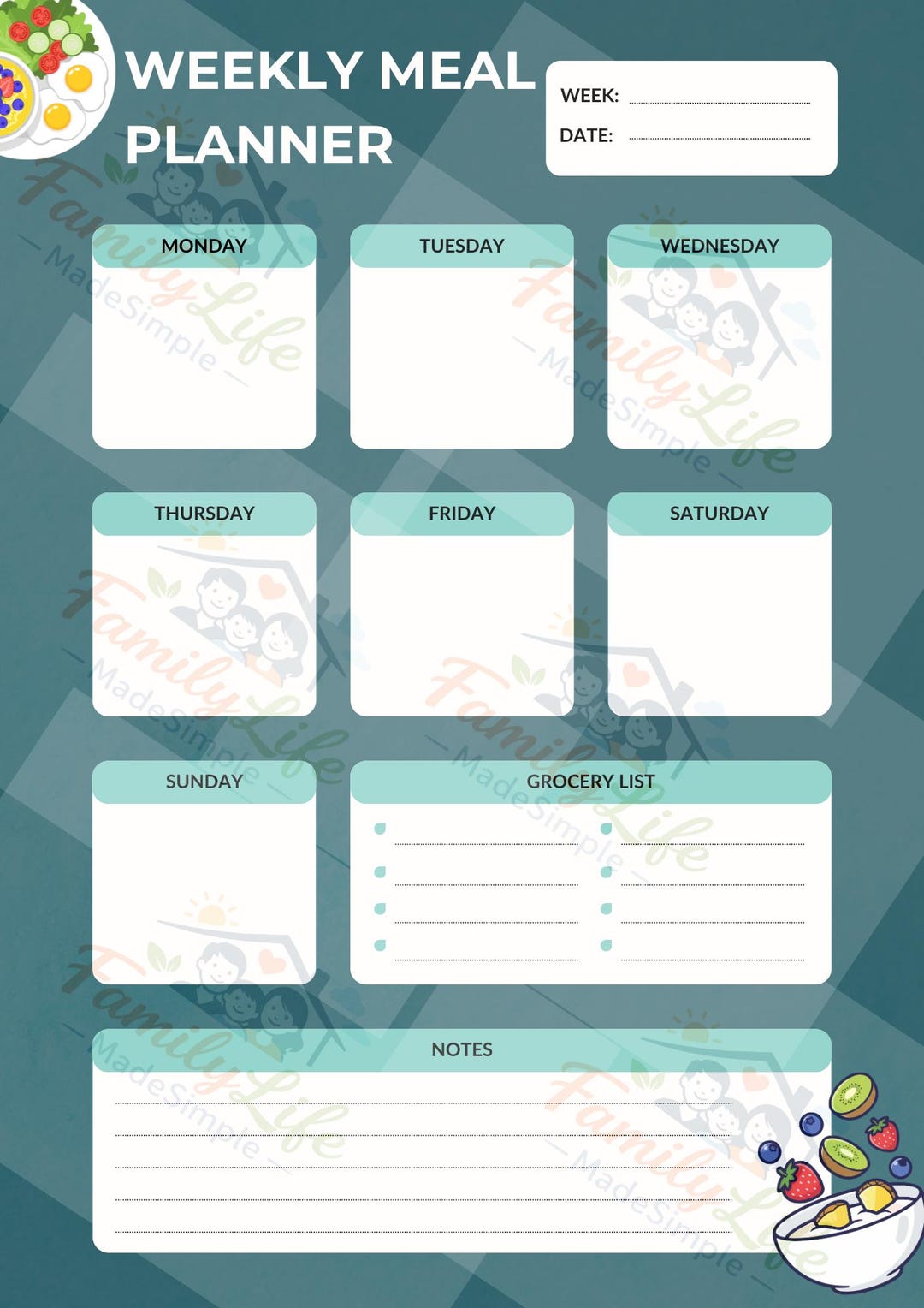Weekly Family Meal Planner Printable | A4 PDF - Etsy