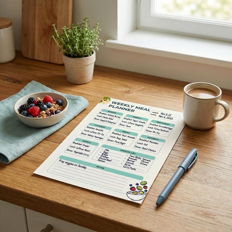 Weekly Family Meal Planner Printable | Grocery List, A4 PDF - Etsy