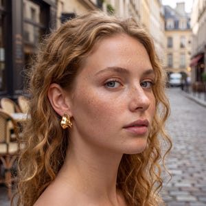 18K Gold Filled Chunky Earrings, Irregular Molten Gold Studs, Abstract Geometric Minimalist Hoops, Modern Statement Jewelry, Gift for Her